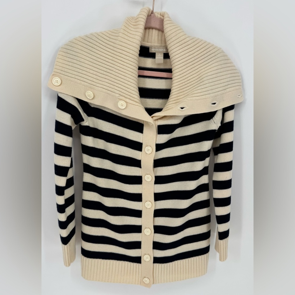 Banana Republic Women's Merino Wool Striped  Button Front Cardigan Sweater